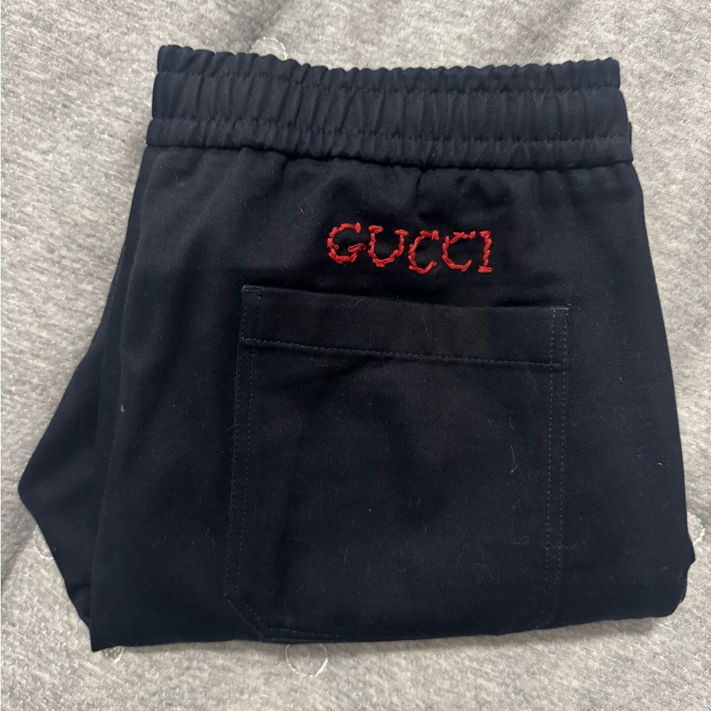 Gucci Navy Joggers with Red Embroidery